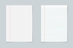 Set of realistic blank sheets of square and lined paper. notepad notebook mockups. School notepad notebook. vector illustration.