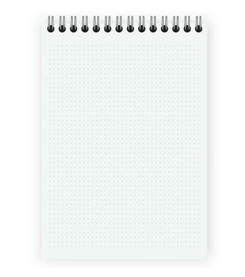 Blank realistic dots notebook with shadow. Copybook with blank opened ruled page on metallic spiral, dairy or organizer mockup or template for your text. vector illustration.