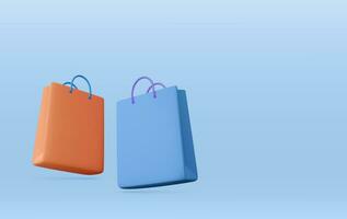3d compras bolsa, bolso. venta, descuento, promoción, en línea compras concepto. bandera modelo. 3d representación. vector ilustración