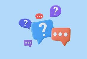 3d Speech bubble with question mark icon. Message box with question sign. FAQ symbol concept. 3d rendering. Vector illustration