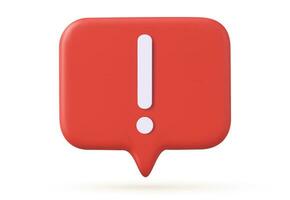 3d social media notification white exclamation mark in red round pin. Blank red speech bubble pin icon isolated on white background 3D rendering. Vector illustration