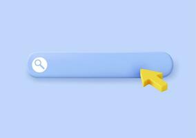 3d Search bar template for website. Navigation search for browser. 3d arrow, cursor. Creative concept design in cartoon style. Vector illustration