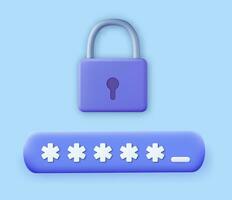 3d Password protected icon. secure login concept. 3d rendering. security concept padlock login password. Vector illustration