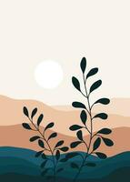 nature landscape background.wall art vector. Foliage line art drawing with abstract shape. vector