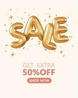 3d Gold sale balloons background. Sale text balloons, selling, web banner header. 3d rendering. Vector illustration