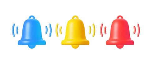 3d hacer amarillo campana notificaciones conjunto de campanas icono. El sonar campanilla íconos para social medios de comunicación recordatorio y alerta. vector ilustración.