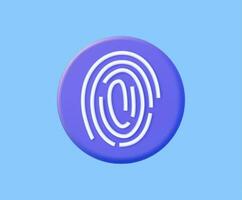 3d render fingerprint icon. Touch ID icon isolated on white background. ID app icon. Vector illustration