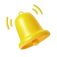 3d notification yellow bell is ringing icon isolated on white background. 3d render bell alert and alarm icon. Vector illustration