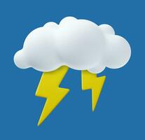 3d Weather icon Lightning. thunder cloud weather icon. Poster with white thundercloud, flash of lightning and thunder. 3d rendering. Vector illustration