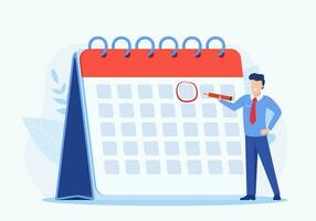 male Circle Date on Calendar Planning Important Matter. Time Management and deadline concept, Work Organization and Life Events Notification, Memo Reminder. Vector illustration in flat style