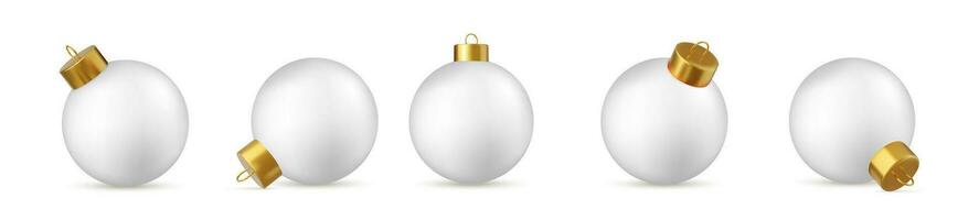 3d set of glass white Christmas ball Isolated on white background. New year toy decoration. Holiday decoration element. 3d rendering. Vector illustration