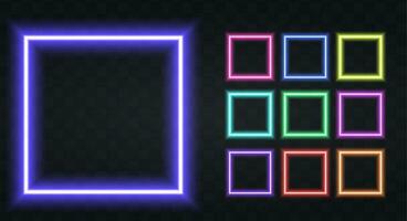 Neon square Border with copy space. Templates set of Neon Frame. Geometric glow outline shape or laser glowing lines. Vector illustration.