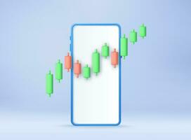 3d Candle stick graph chart of online stock market trading with mobile phone. Investment trading stock market. 3d rendering. Vector illustration