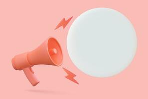 3d megaphone, loudspeaker with speech bubble. News concept. Marketing time concept. 3d rendering. Vector illustration