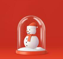 3d Transparent snow globe with snowman vector