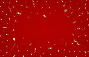 Abstract Red Party Holiday Background with Confetti and Golden Ribbon. Texture for party,celebration, carnival, birthday,Christmas,Happy new year and Chinese new year. Vector illustration