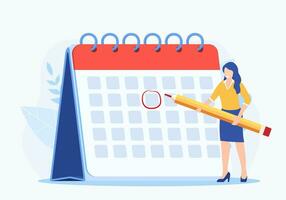 Female Circle Date on Calendar Planning Important Matter. Time Management and deadline concept, Work Organization and Life Events Notification, Memo Reminder. Vector illustration in flat style
