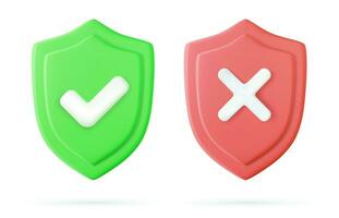 3d Correct, incorrect sign. Right and wrong mark icon. Green tick and red cross flat symbol. Check ok, YES, no, X marks for vote, decision, web. True, false checkbox. Verify sign. Vector illustration