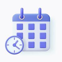 3d Calendar icon. clock minimal cartoon style design. Planning concept. Day month year time concept. website banner. 3d rendering. Vector illustration