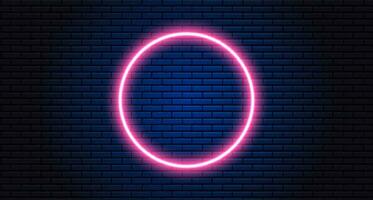 neon circle on black background. Futuristic Sci Fi Modern Neon Glowing Circle Frame for Banner on Dark Empty Brick Background. Retro Neon Sign. Vector illustration.