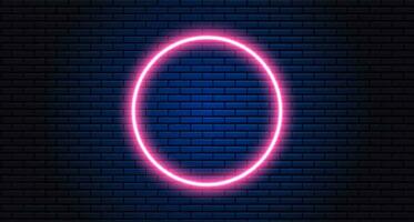 neon circle on black background. Futuristic Sci Fi Modern Neon Glowing Circle Frame for Banner on Dark Empty Brick Background. Retro Neon Sign. Vector illustration.