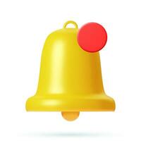 3d render Yellow notification bell icon isolated on white background for social media reminder. Vector illustration