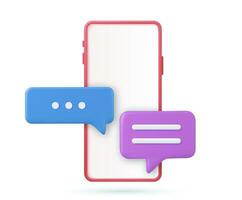 3D render smartphone with floating chat bubbles, social media chat app trendy. concept of online talking, conversation, discussion. Vector illustration