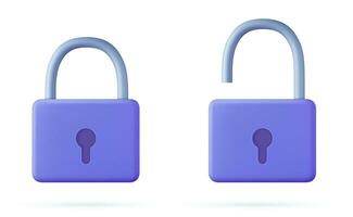 3d Blue locked and unlocked padlocks. Security concept. 3D rendering. Vector illustration