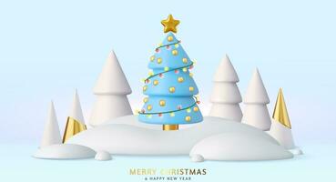 Christmas trees in snow drifts festive vector