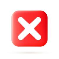 Cancel cross icon isolated over white background. 3D rendering. Red cross check mark icon button and no or wrong symbol on reject cancel sign button. Vector illustration