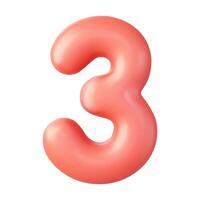 3d Number 3. three Number sign red color Isolated on white background. 3d rendering. Vector illustration