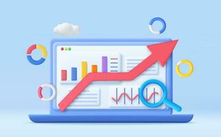 3d financiero reporte cuadro, seo mejoramiento, web analítica y seo márketing concepto. negocio estrategia. aterrizaje página modelo. 3d representación. vector ilustración