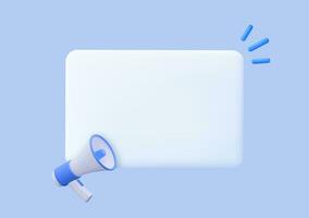3D Megaphone with speech bubble message. News and loudspeaker. Social media promotion and announce. Marketing concept. 3D Rendering. Vector illustration