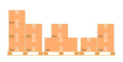 cartulina cajas en un madera paleta. diferente cajas en almacén apilar frente vista. cajas en de madera paleta vector ilustración. embalaje carga. entrega servicio. caja de cartón entrega embalaje caja