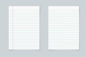 Set of school Blank realistic horizontal lined notebook with shadow. dairy or organizer mockup or template for your text. vector illustration.
