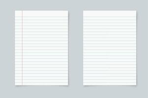 Set of school Blank realistic horizontal lined notebook with shadow. dairy or organizer mockup or template for your text. vector illustration.