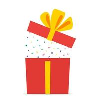 Opened gift box icon isolated on white background. Surprise inside. for birthday, christmas, promotions, contests. Vector illustration in flat style