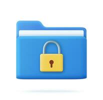 3D Folder with Lock. Personal data security concept. Protected information. File management. Database archive. 3d rendering. Vector illustration