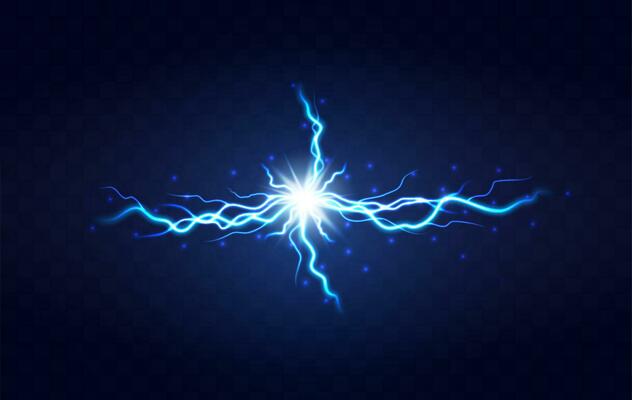 Lightning flash light thunder spark on transparent background. Lightning ball, electric strike impact. realistic sparking blue flash, electrical discharge of thunderstorm