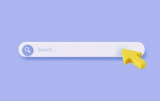 3d Search bar template for website. Navigation search for browser. 3d arrow, cursor. Creative concept design in cartoon style. Vector illustration