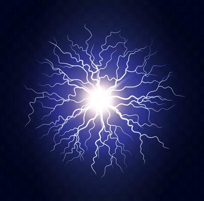 Lightning flash light thunder spark on transparent background. Lightning ball, electric strike impact. realistic sparking blue flash, electrical discharge of thunderstorm