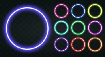 Neon circle Border with copy space. Templates set of Neon Frame. Geometric glow outline shape or laser glowing lines. Vector illustration.