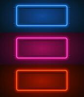 rounded rectangular neon frames . Set color. template design element in retro style. Vector illustration