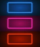 rounded rectangular neon frames . Set color. template design element in retro style. Vector illustration