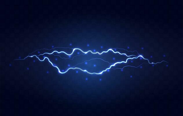 Lightning flash effect. Realistic electric lightning, Abstract background in the form of lightning. A powerful charge causes many sparks. Power of nature.