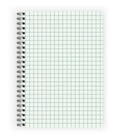 Blank realistic cell lined notebook with shadow. Copybook with blank opened ruled page on metallic spiral, dairy or organizer mockup or template for your text. vector illustration.