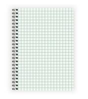 Blank realistic cell lined notebook with shadow. Copybook with blank opened ruled page on metallic spiral, dairy or organizer mockup or template for your text. vector illustration.