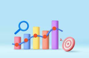 3D Stock chart and Arrow hit the center of the target. Business target achievement concept. 3d rendering. Vector illustration