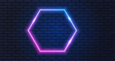 Neon frame for your design. neon hexagon lights sign. abstract neon background for signboard or billboard. Geometric glow outline shape or laser glowing lines. Vector illustration.