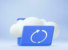 3d Cloud storage icon. Digital file organization service or app with data transfering. 3d rendering. Vector illustration